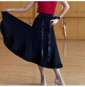 Black color Flower bow modern ballroom dance skirt for women girls waltz tango foxtrot flamenco smooth dance art test performance skirts for lady